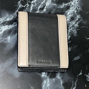 Coach Men's Black and Gray Leather Wallet Multi Function Card Holder AUTHENTIC